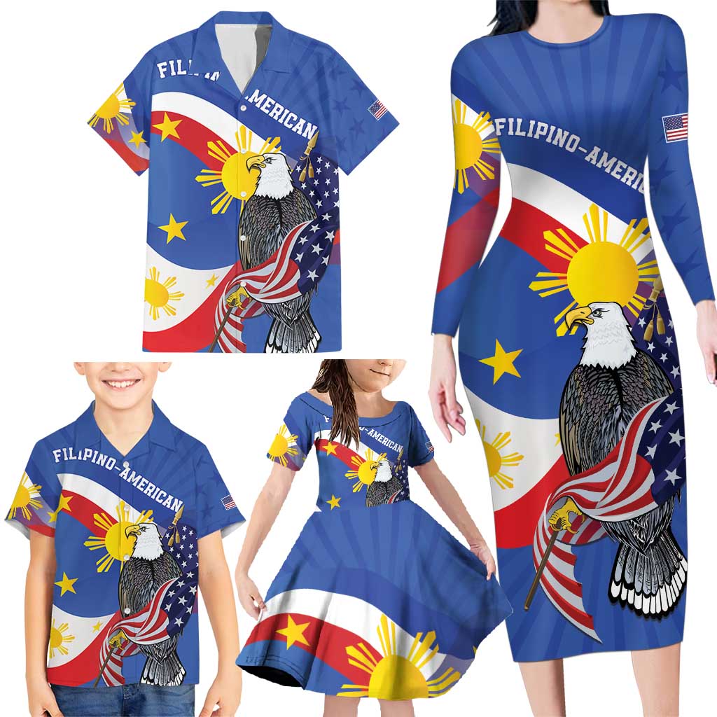 Personalized Filipino-American Family Matching Long Sleeve Bodycon Dress and Hawaiian Shirt Philippines Coat Of Arms with Bald Eagle LT9 - Wonder Print Shop