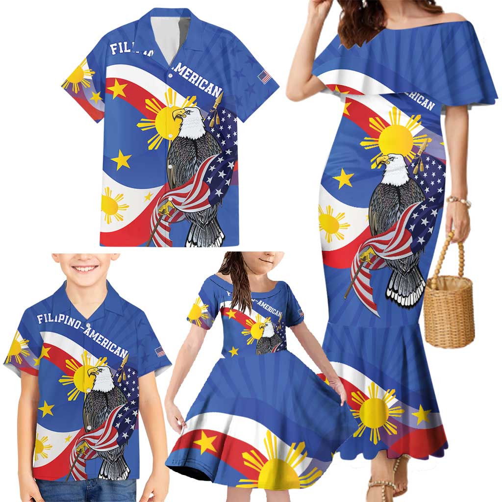 Personalized Filipino-American Family Matching Mermaid Dress and Hawaiian Shirt Philippines Coat Of Arms with Bald Eagle LT9 - Wonder Print Shop