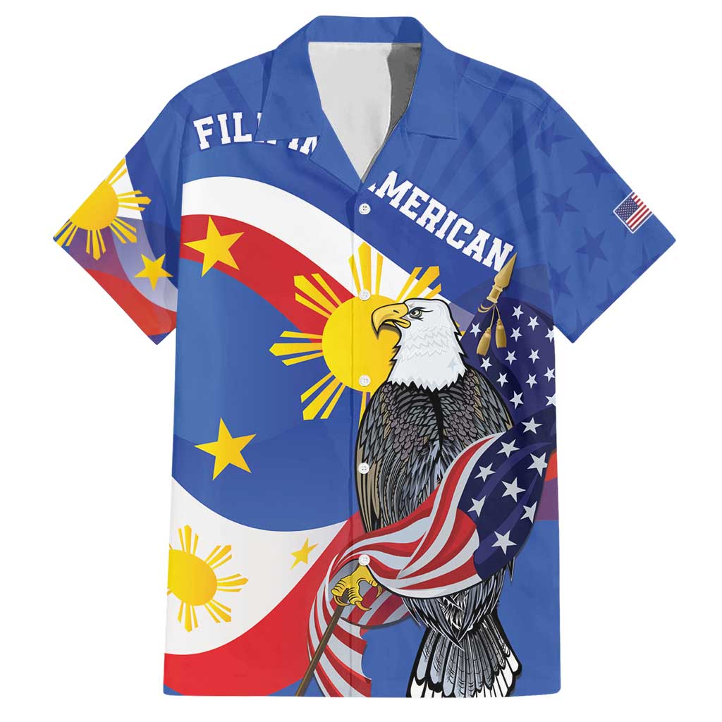 Personalized Filipino-American Hawaiian Shirt Philippines Coat Of Arms with Bald Eagle - Wonder Print Shop