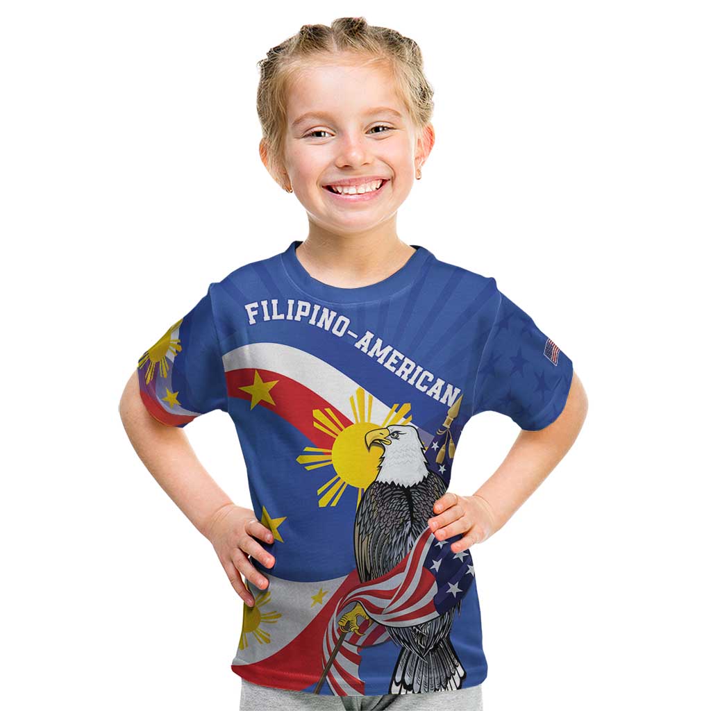 Personalized Filipino-American Kid T Shirt Philippines Coat Of Arms with Bald Eagle - Wonder Print Shop