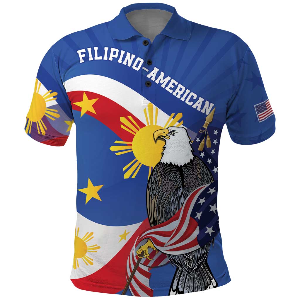 Personalized Filipino-American Polo Shirt Philippines Coat Of Arms with Bald Eagle - Wonder Print Shop