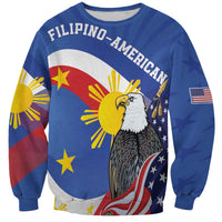 Blue unisex sweatshirt with eagle and Filipino-American flag graphic, FILIPINO-AMERICAN text