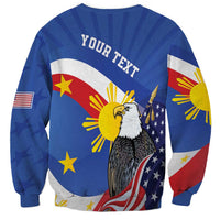Blue unisex sweatshirt with eagle and Filipino-American flag graphic, YOUR TEXT