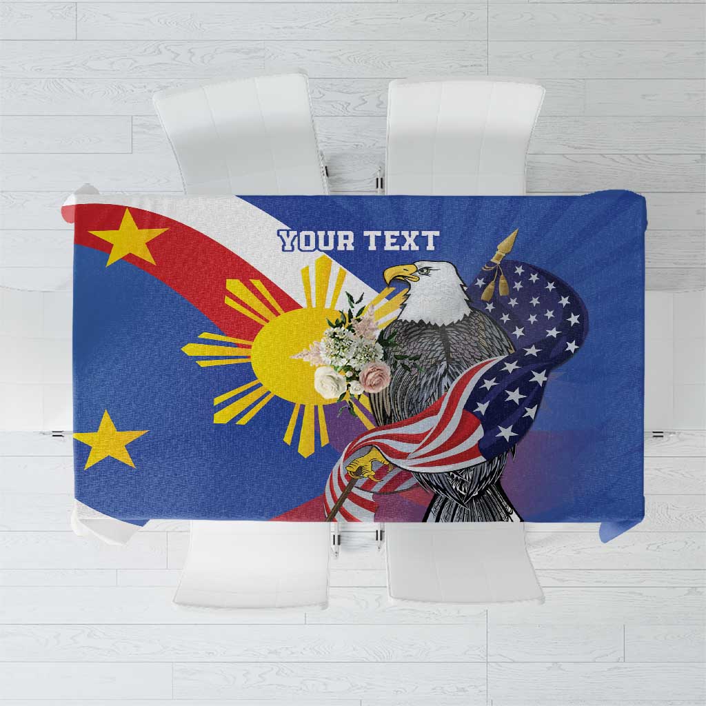 Blue tablecloth with eagle, flag stripes, stars, and 'YOUR TEXT' panel