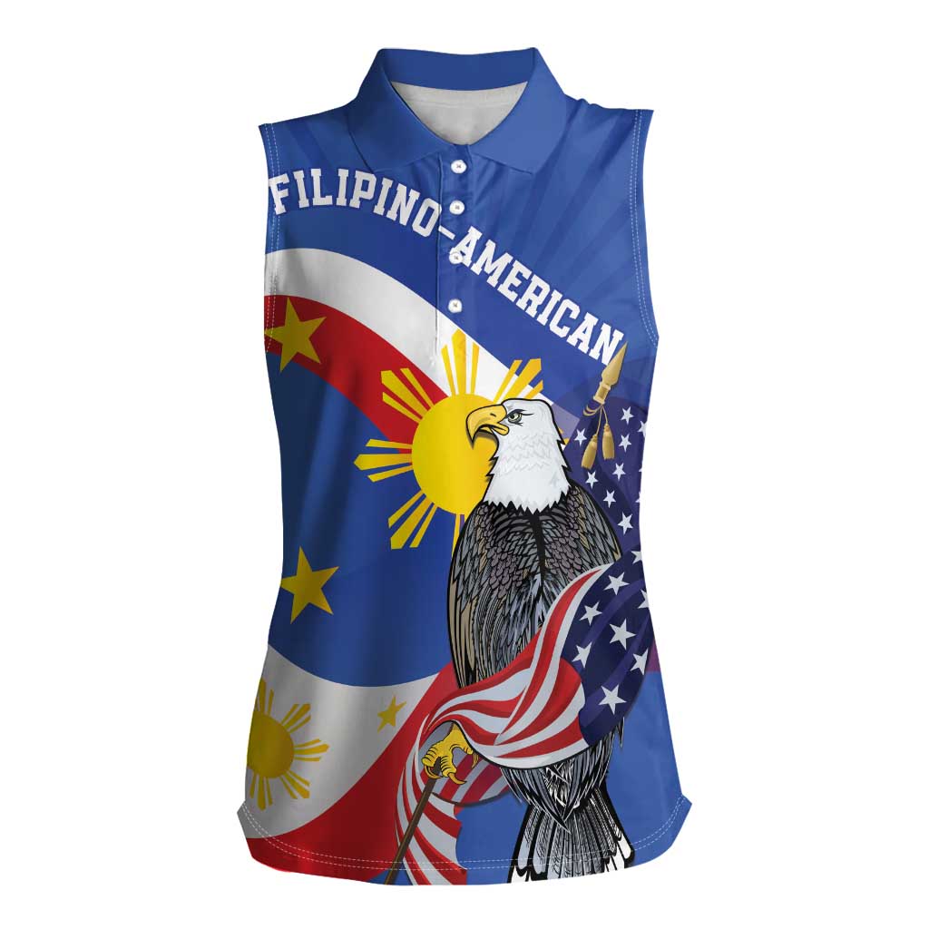 Personalized Filipino-American Women Sleeveless Polo Shirt Philippines Coat Of Arms with Bald Eagle