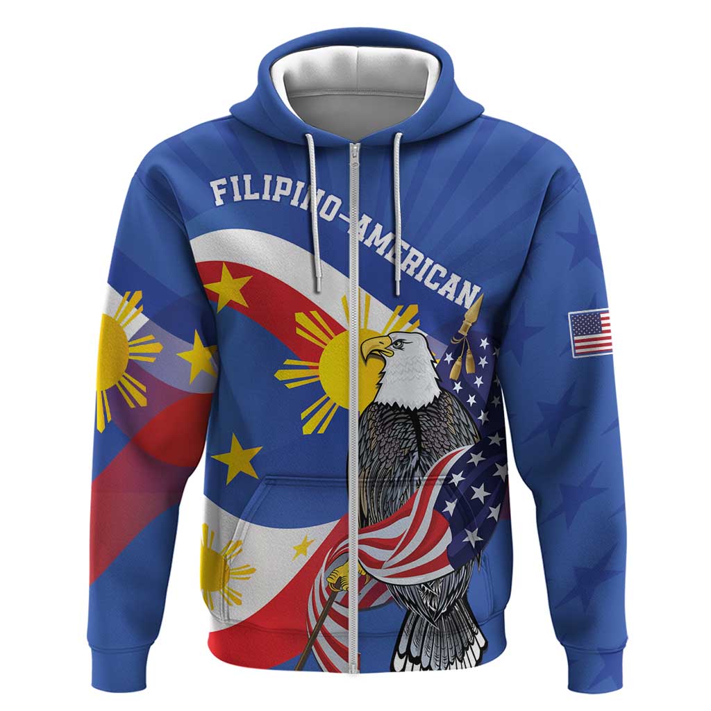 Personalized Filipino-American Zip Hoodie Philippines Coat Of Arms with Bald Eagle