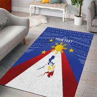 Blue area rug with centered sun, Philippine flag ray panels, and star details.