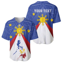 Blue baseball jersey front and back set with sun emblem, stars, Philippines map