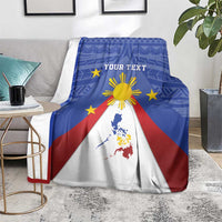 Blue Philippines map blanket with eight-rayed sun and stars, red and white graphic centerpiece