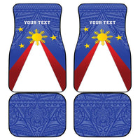 Blue front and back car mat set with Philippines flag pattern and sun star design