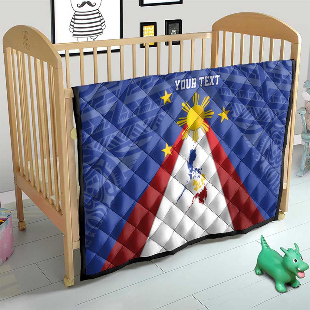 Blue personalized quilt featuring the Philippines flag colors, eight-rayed sun, and star accents