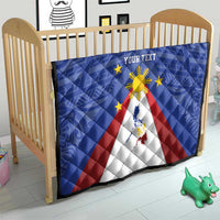 Blue personalized quilt featuring the Philippines flag colors, eight-rayed sun, and star accents