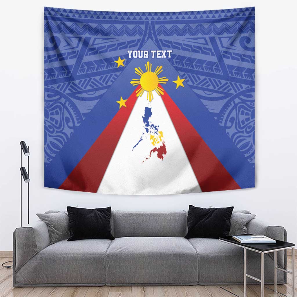 Blue Philippines wall tapestry with central sun emblem, star accents, and red white banner