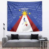Blue Philippines wall tapestry with central sun emblem, star accents, and red white banner