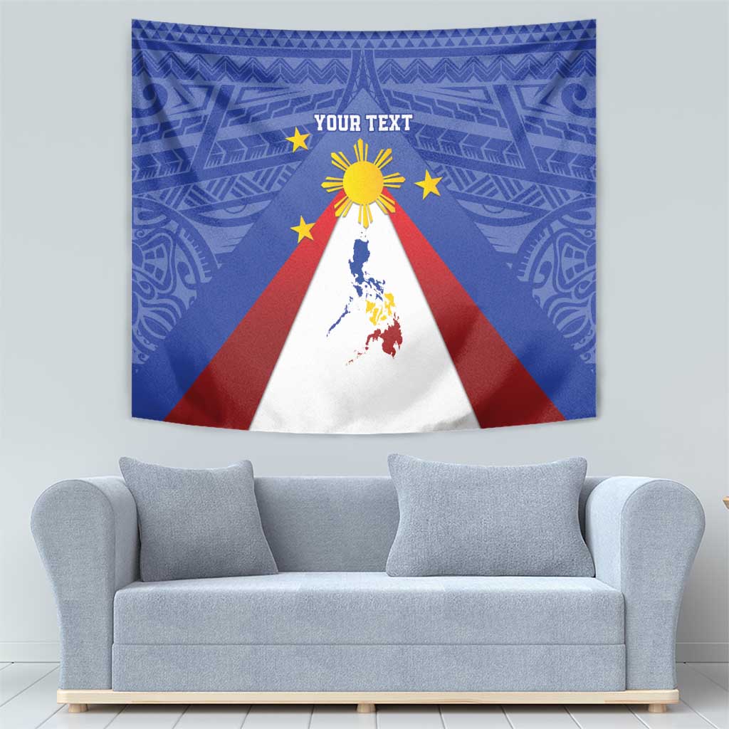 Blue Philippines wall tapestry with sun-and-star design and red white triangular accents