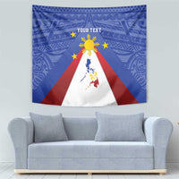 Blue Philippines wall tapestry with sun-and-star design and red white triangular accents
