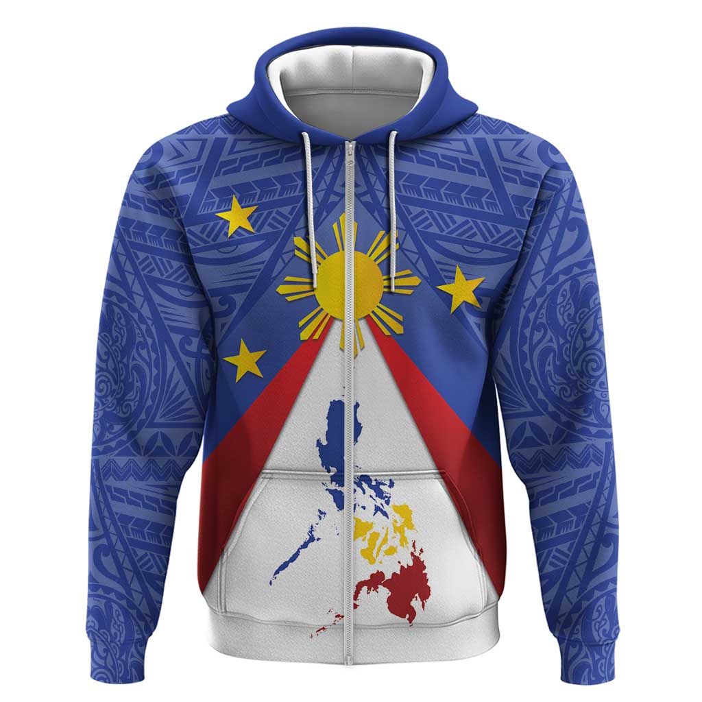 Personalized Pilipinas Eight-Rayed Sun Zip Hoodie Philippines Map With Polynesian Style - Wonder Print Shop