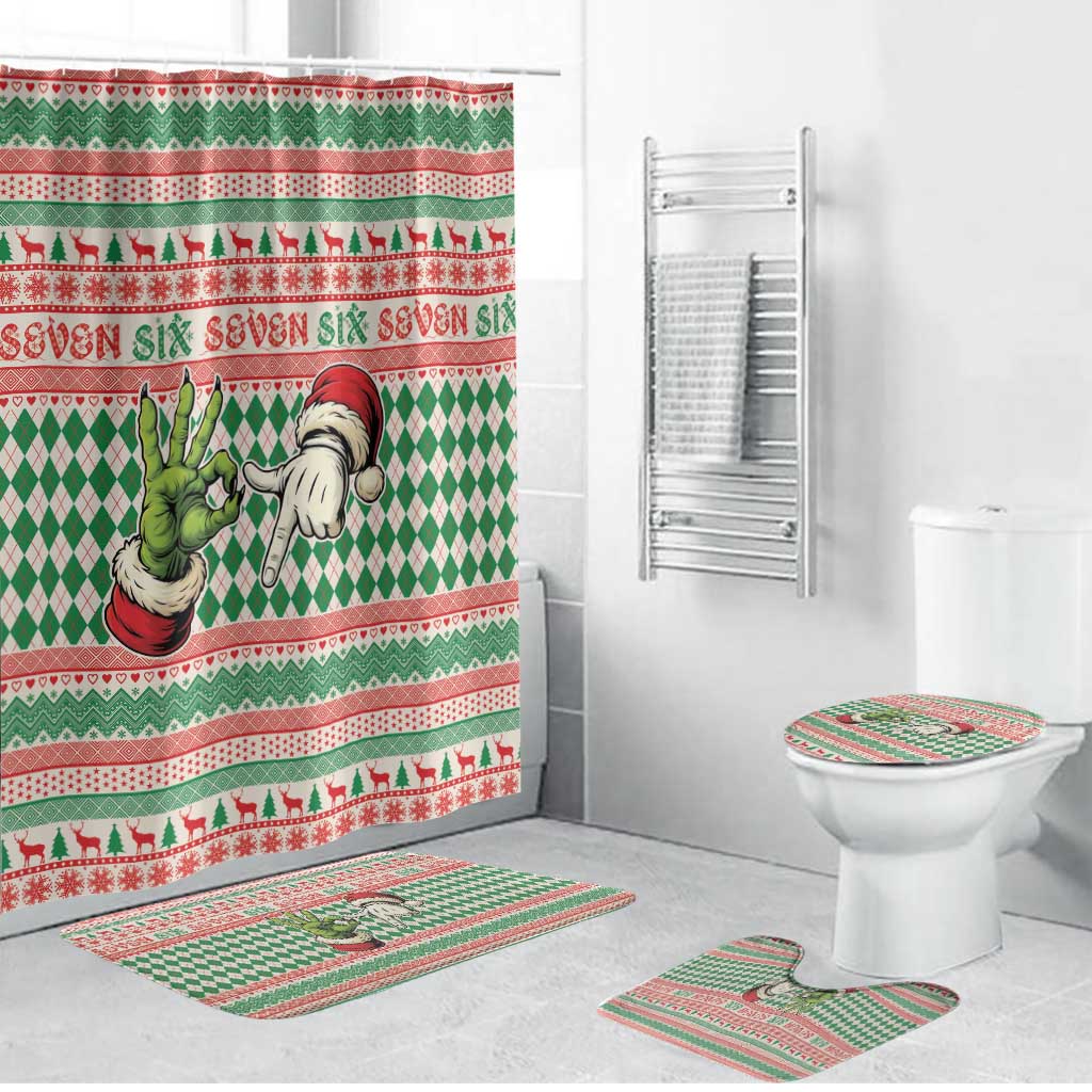 Six Seven Meme Bathroom Set Funny Green Hand Christmas - Wonder Print Shop