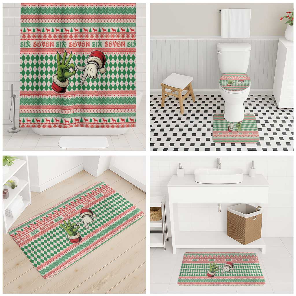 Six Seven Meme Bathroom Set Funny Green Hand Christmas - Wonder Print Shop