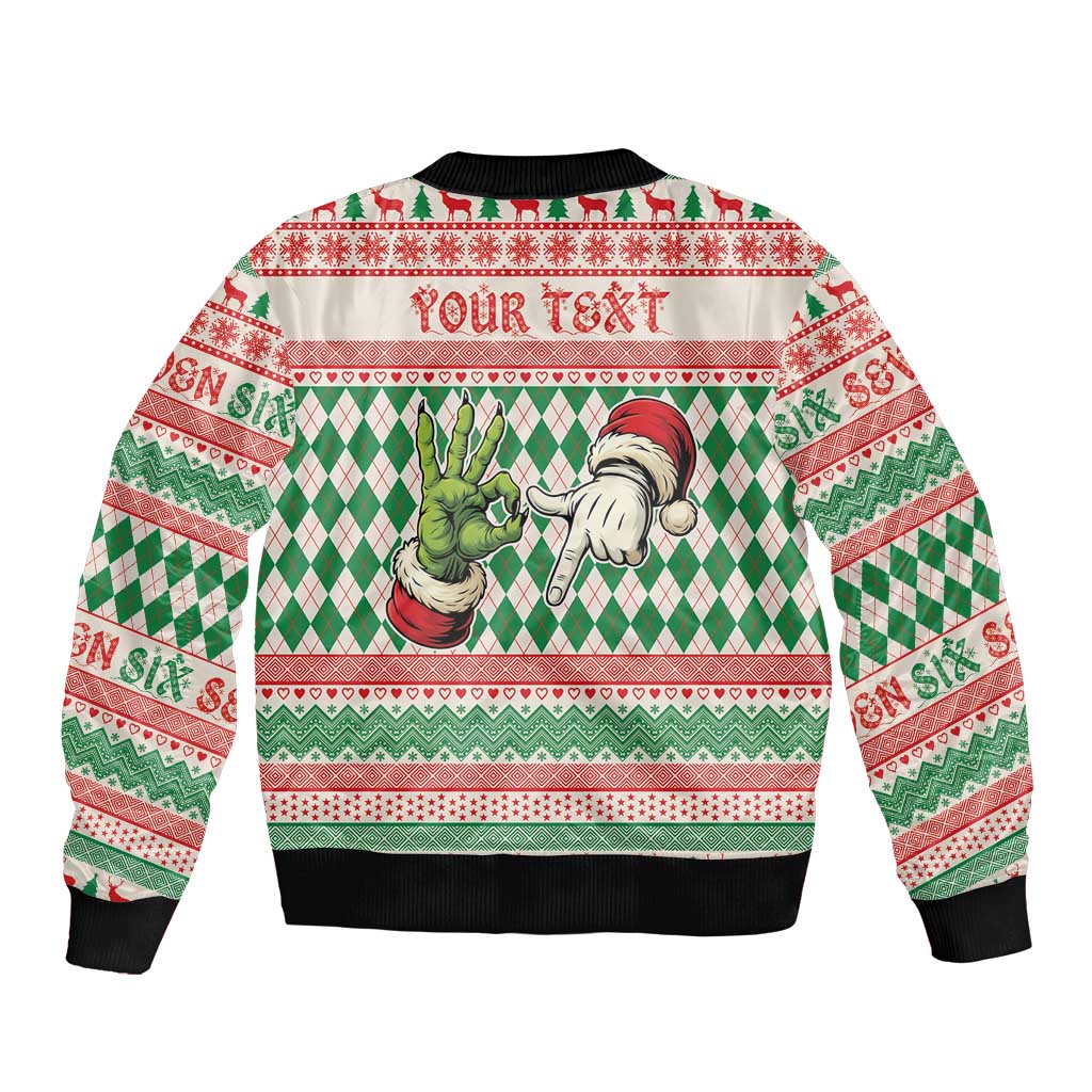 Six Seven Meme Personalized Bomber Jacket Funny Green Hand Christmas - Wonder Print Shop