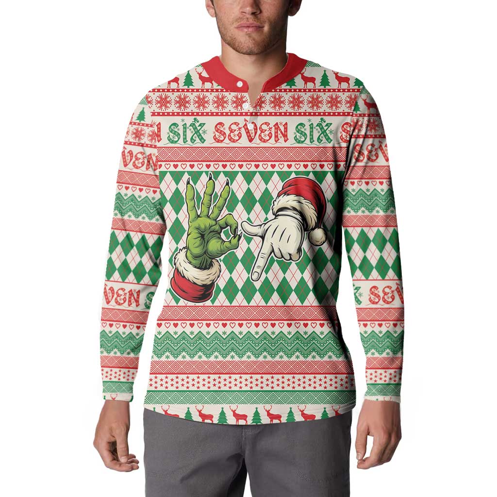 Six Seven Meme Personalized Button Sweatshirt Funny Green Hand Christmas - Wonder Print Shop
