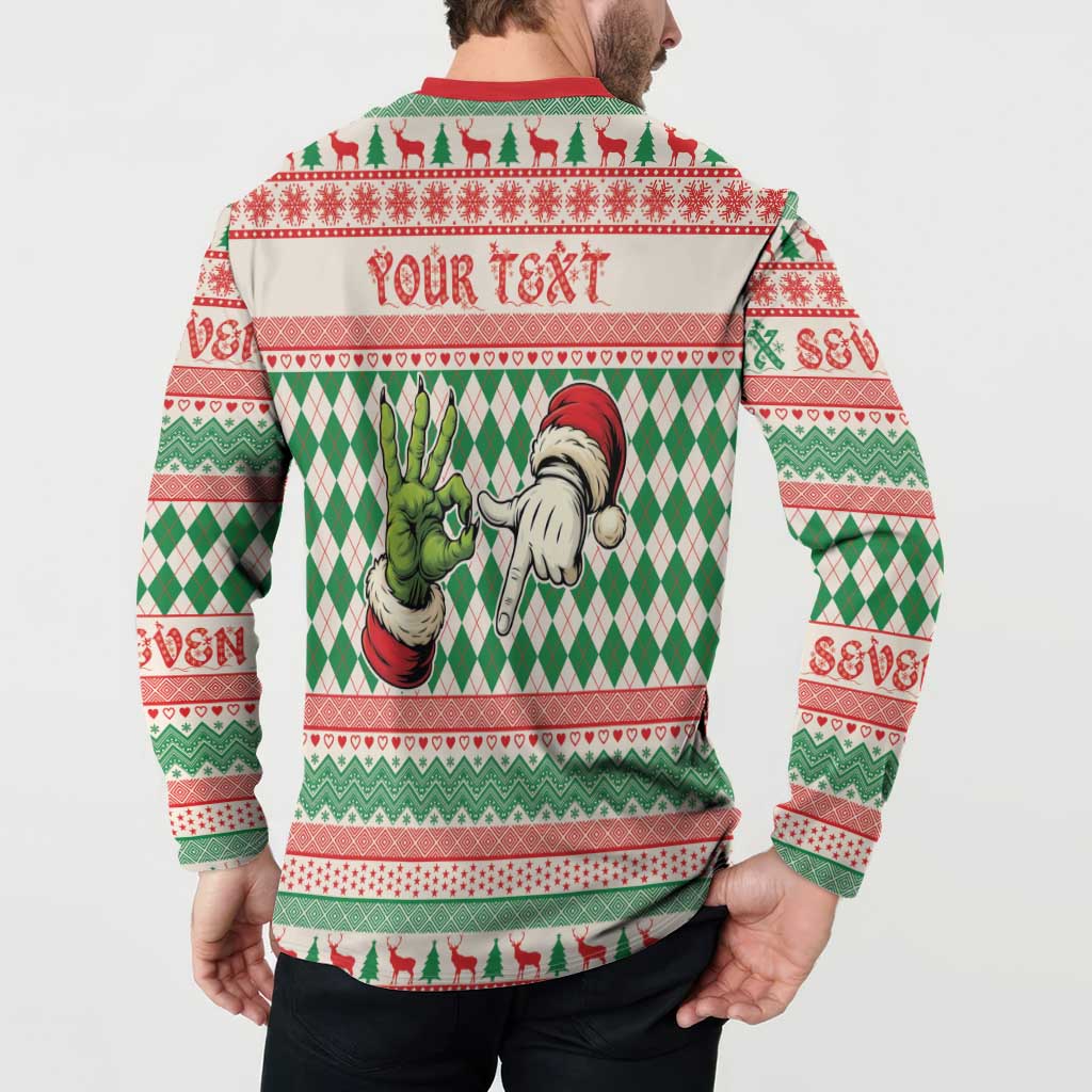 Six Seven Meme Personalized Button Sweatshirt Funny Green Hand Christmas - Wonder Print Shop