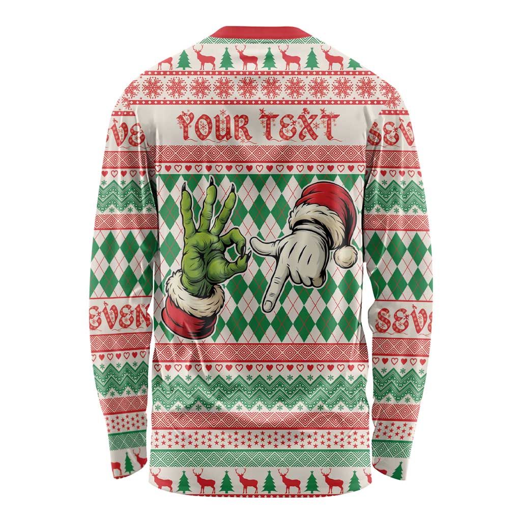 Six Seven Meme Personalized Long Sleeve Shirt Funny Green Hand Christmas - Wonder Print Shop