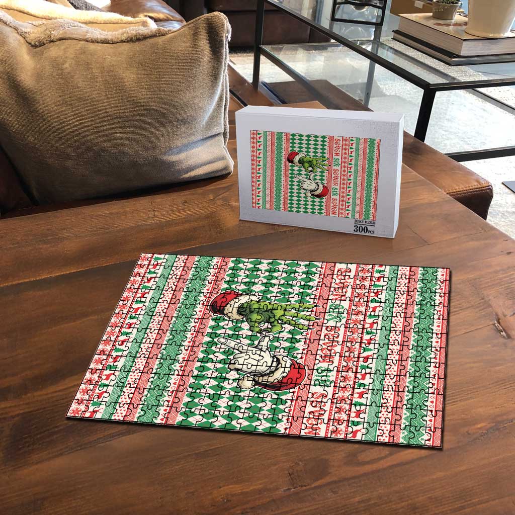 Six Seven Meme Puzzle Funny Green Hand Christmas - Wonder Print Shop