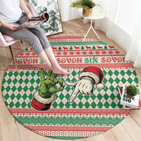 Six Seven Meme Round Carpet Funny Green Hand Christmas - Wonder Print Shop