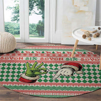 Six Seven Meme Round Carpet Funny Green Hand Christmas - Wonder Print Shop