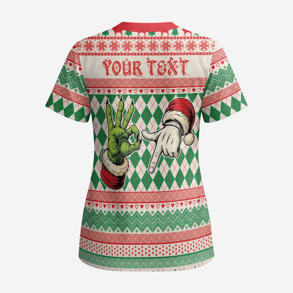 Six Seven Meme Personalized Scrub Top Funny Green Hand Christmas - Wonder Print Shop