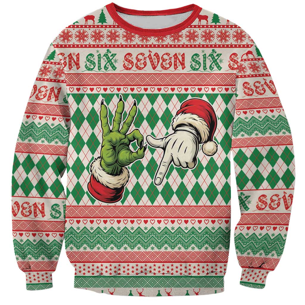 Six Seven Meme Personalized Sweatshirt Funny Green Hand Christmas - Wonder Print Shop