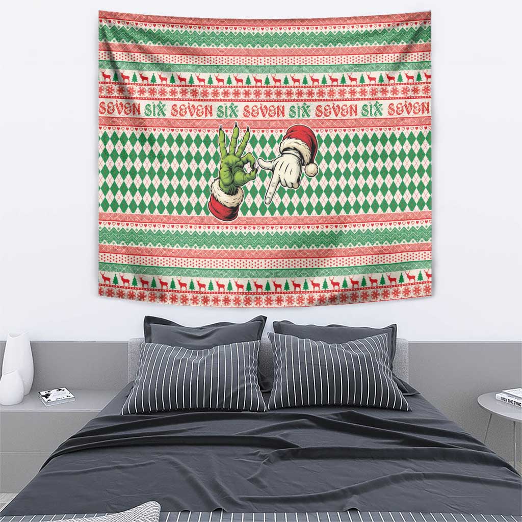 Six Seven Meme Tapestry Funny Green Hand Christmas - Wonder Print Shop