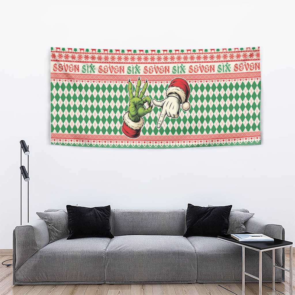 Six Seven Meme Tapestry Funny Green Hand Christmas - Wonder Print Shop