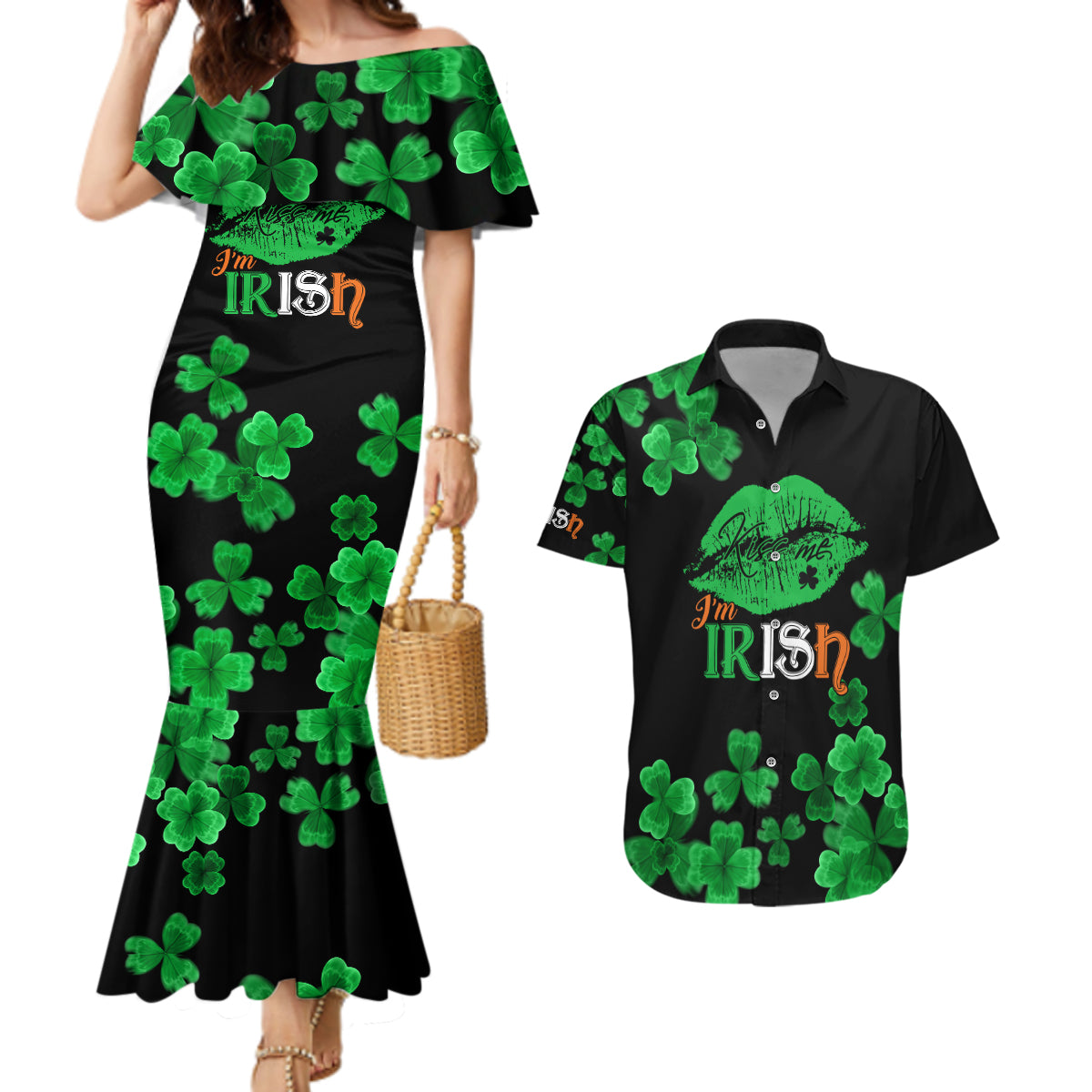 Kiss Me Im Irish St Patricks Day Couples Matching Mermaid Dress and Hawaiian Shirt LT9 - Wonder Print Shop