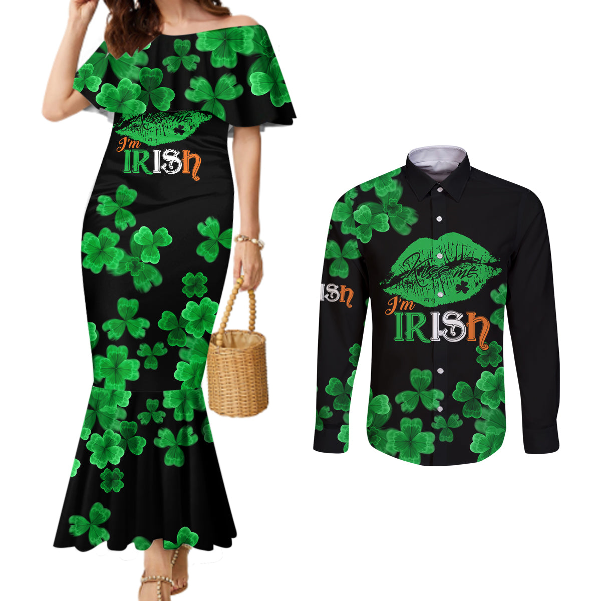 kiss-me-im-irish-st-patricks-day-couples-matching-mermaid-dress-and-long-sleeve-button-shirt