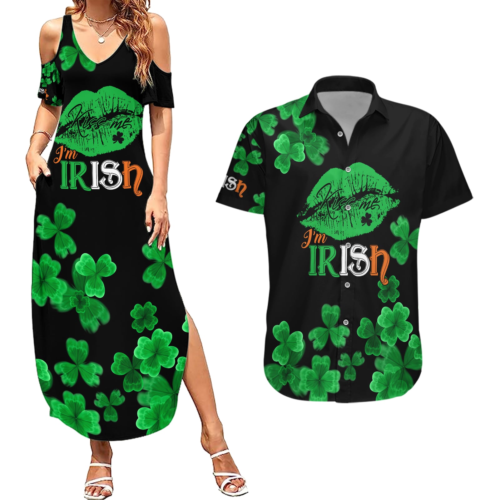 Kiss Me Im Irish St Patricks Day Couples Matching Summer Maxi Dress and Hawaiian Shirt LT9 - Wonder Print Shop