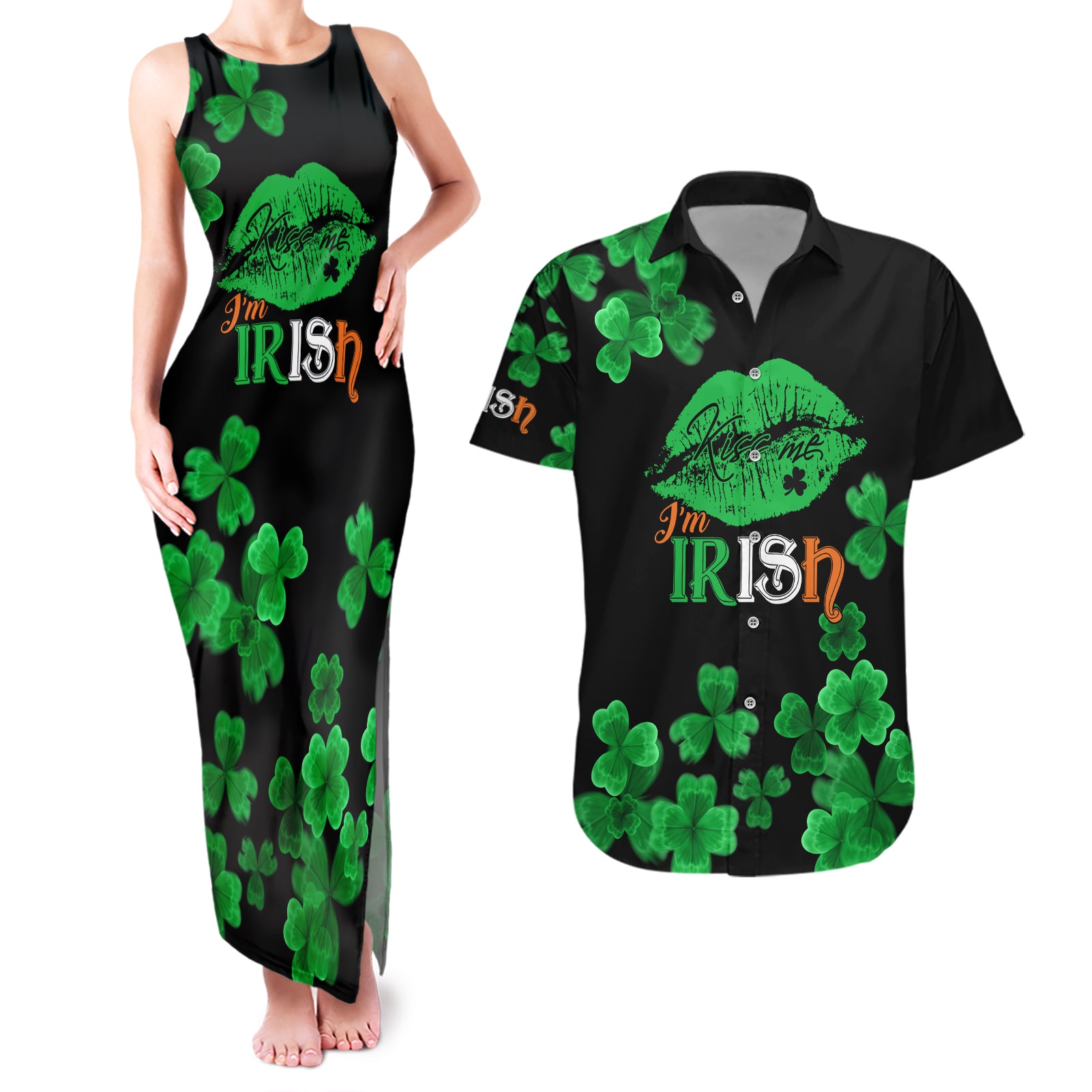 Kiss Me Im Irish St Patricks Day Couples Matching Tank Maxi Dress and Hawaiian Shirt LT9 - Wonder Print Shop