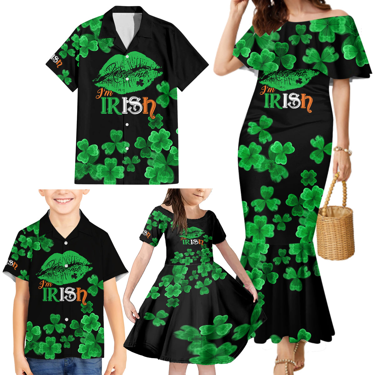 Kiss Me Im Irish St Patricks Day Family Matching Mermaid Dress and Hawaiian Shirt LT9 - Wonder Print Shop