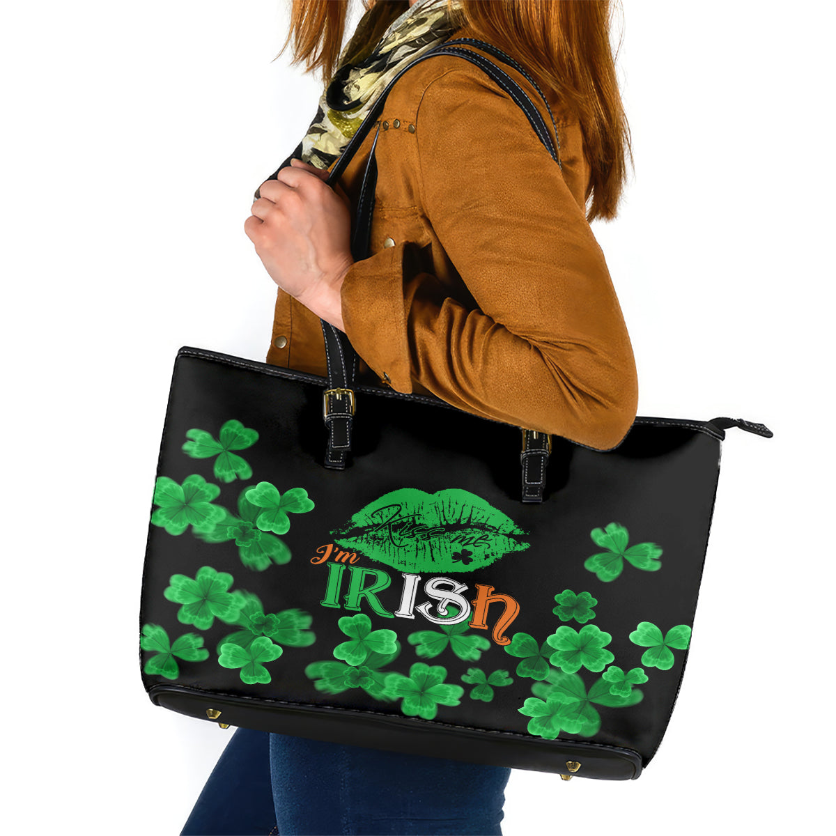 Kiss Me Im Irish St Patricks Day Leather Tote Bag - Wonder Print Shop