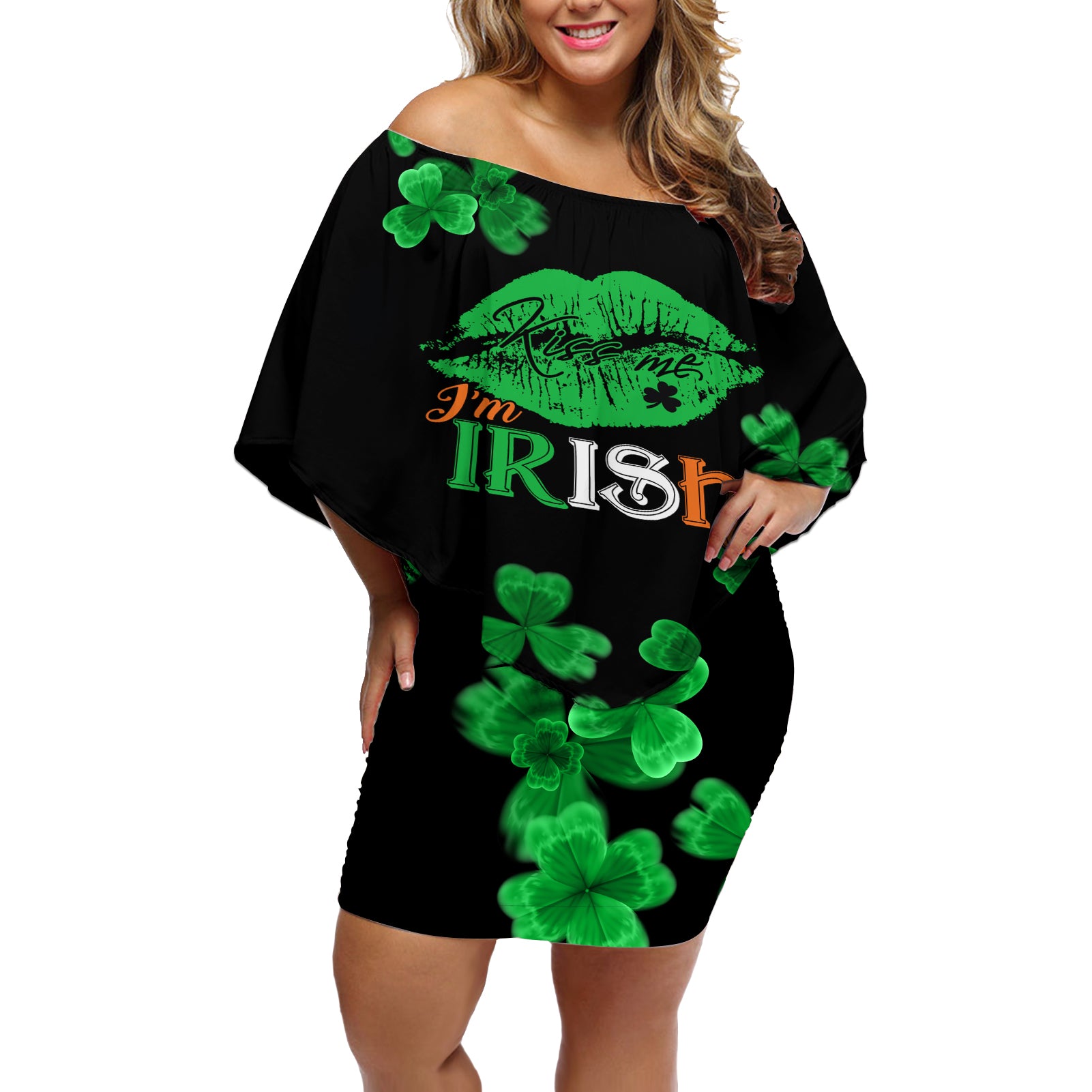 Kiss Me Im Irish St Patricks Day Off Shoulder Short Dress - Wonder Print Shop