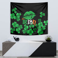 Black 'I'm Irish' tapestry with green shamrocks and a green kiss lips graphic