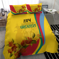 Yellow Grenada 1974 bedding set with bouquet floral design and bold flag curves.