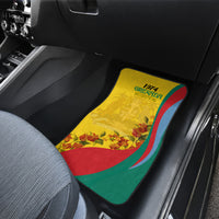 Front car floor mat, yellow with Grenada 1974 print, flowers, red-green flag waves