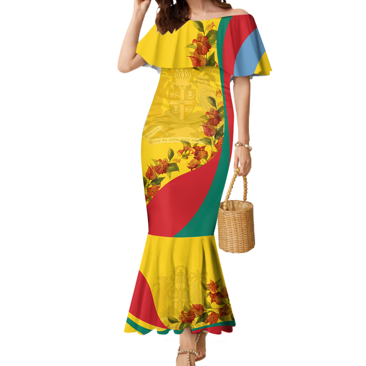 Grenada Independence Day Mermaid Dress Bougainvillea Flowers Flag Style - Wonder Print Shop