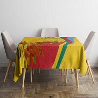 Gold Independence Day tablecloth with flag-style panel and floral print