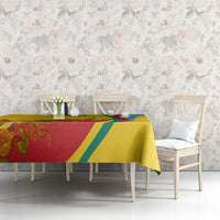 Gold tablecloth with flag-style diagonal stripe and floral motif