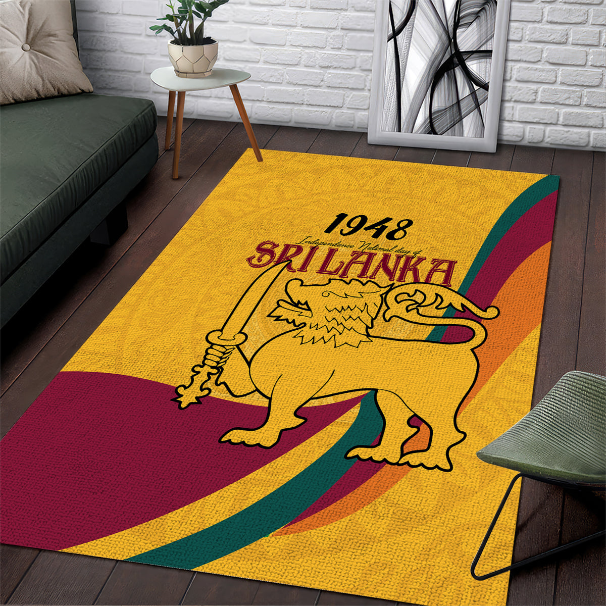 Sri Lanka National Day Area Rug The Lion Passant With Ketayam Wood Art LT9 - Wonder Print Shop