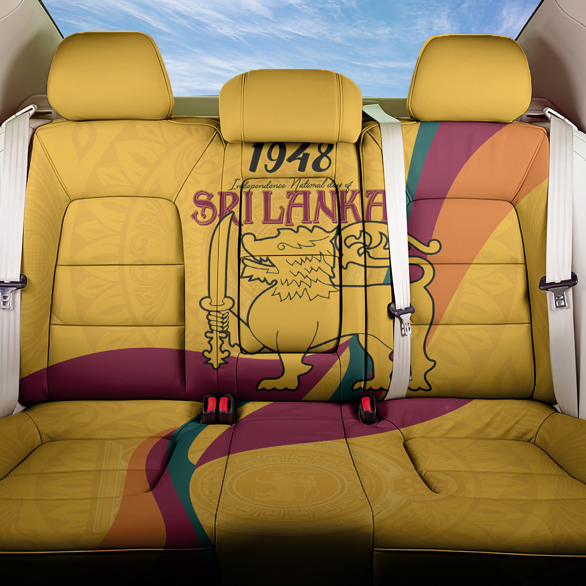 Sri Lanka National Day Back Car Seat Cover The Lion Passant With Ketayam Wood Art LT9 - Wonder Print Shop