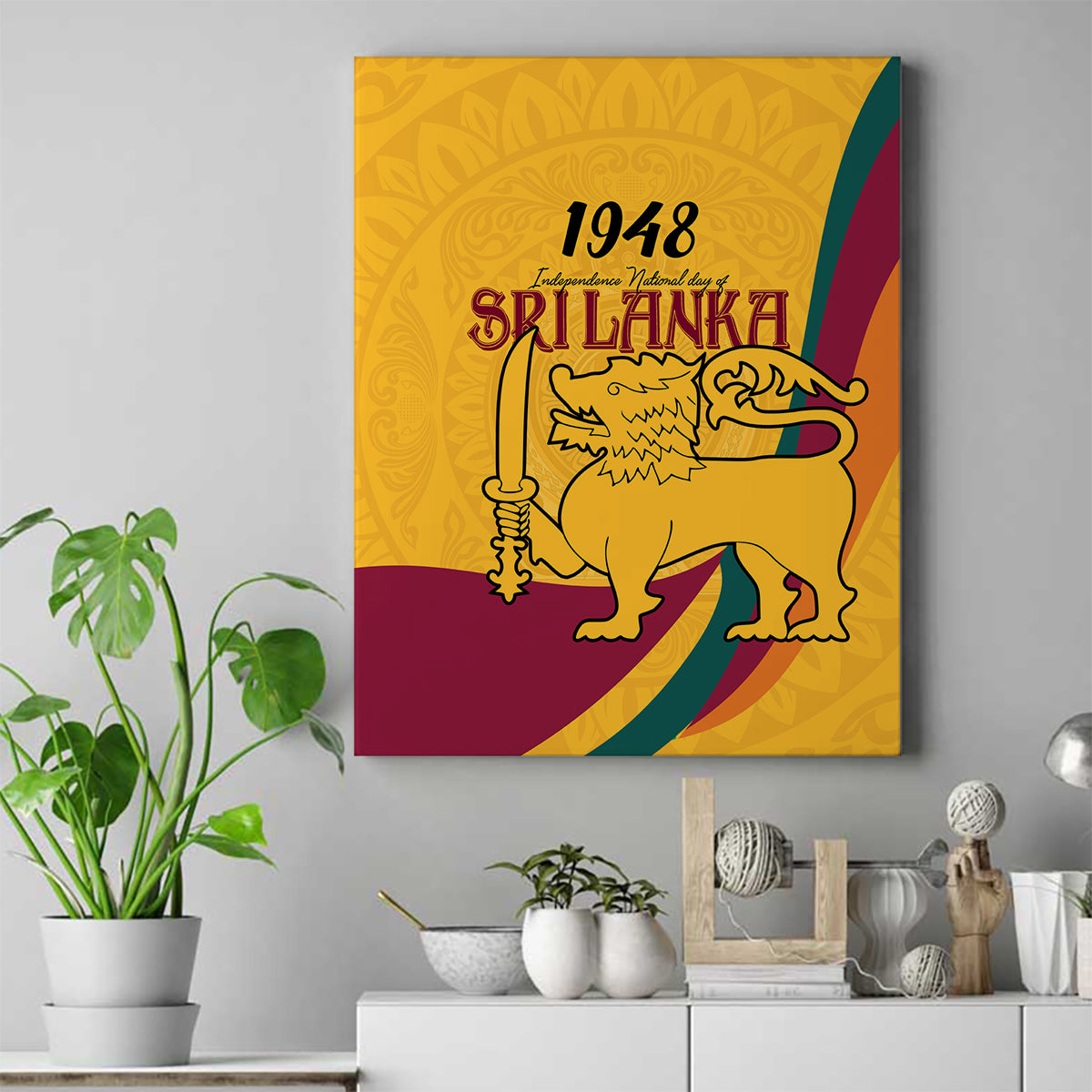 Sri Lanka National Day Canvas Wall Art The Lion Passant With Ketayam Wood Art LT9 - Wonder Print Shop